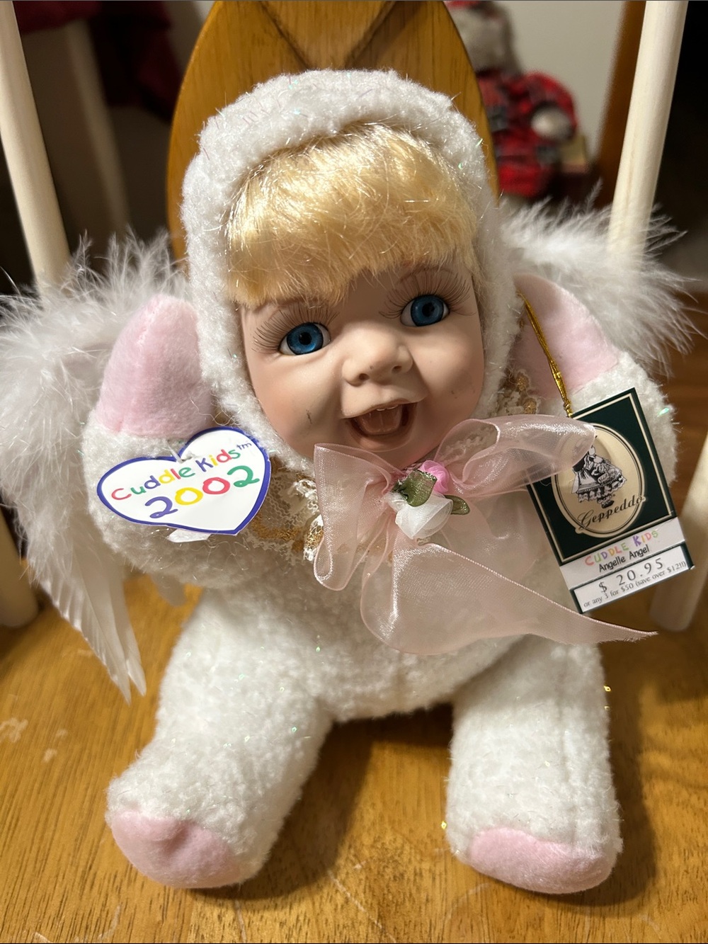 Cuddle Kids 2002 White Angel Plush Doll with Blue Eyes
